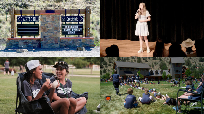 Collage of activities from flok Family Camp West 2025